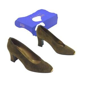 Stuart Weitzman Olive Suede Chain Heel Pumps Sz 7